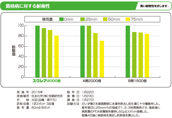 図：菌核病に対する耐雨性　高い耐雨性を示します。